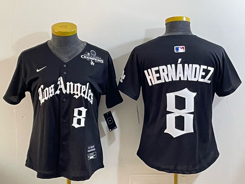 Women Los Angeles Dodgers #8 Hernandez Black 5th Jointly Name 2026 Nike MLB Jersey style 02->women mlb jersey->Women Jersey